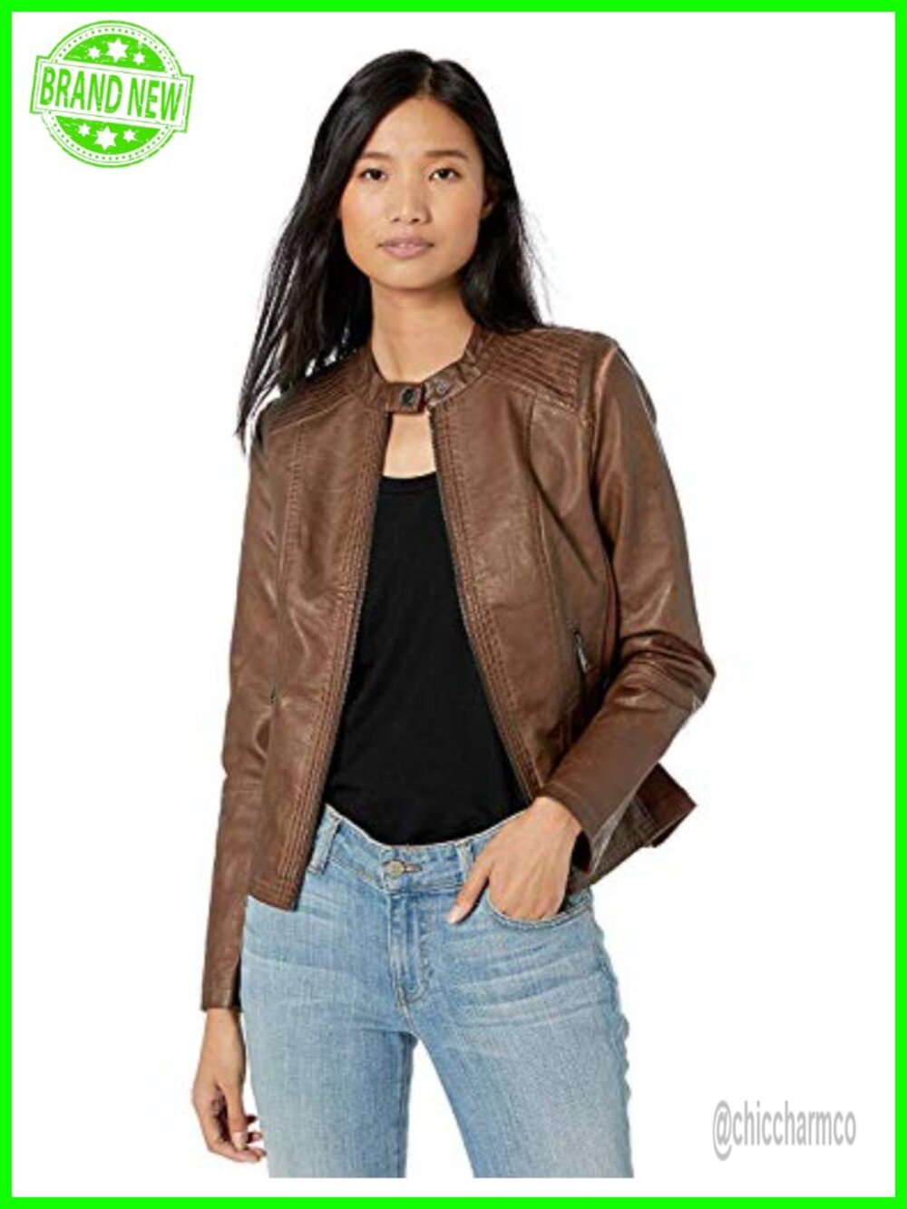 Faux Leather Moto Jacket with Moto Details and Front Zip Pockets